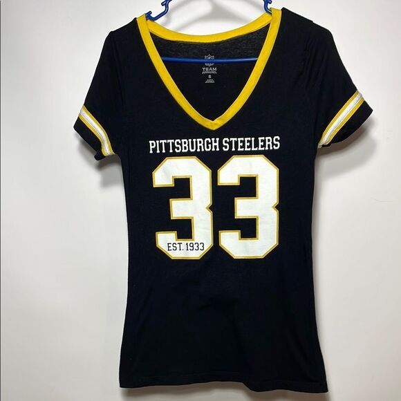 NFL Tops - Pittsburgh Steelers Women's Black V-Neck Top